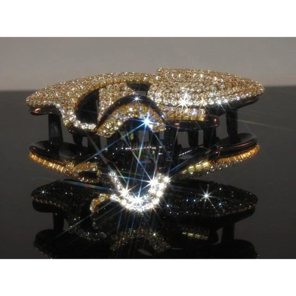 Sparkling Rhinestone Hair Claw Clip for Women Black Gold Glamorous Accessories - Picture 2 of 3